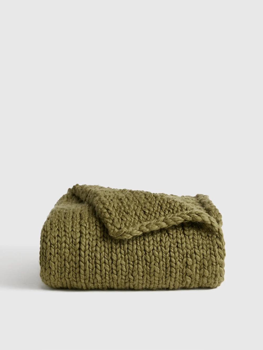 NWT Quince Chunky Wool Throw Blanket Olive 50”x60”
